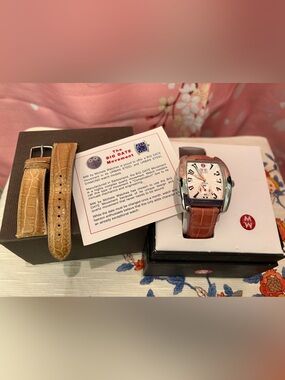 Michele Urban Steel "Big Date" Watch Full Set incl. 2 Alligator Watch Straps